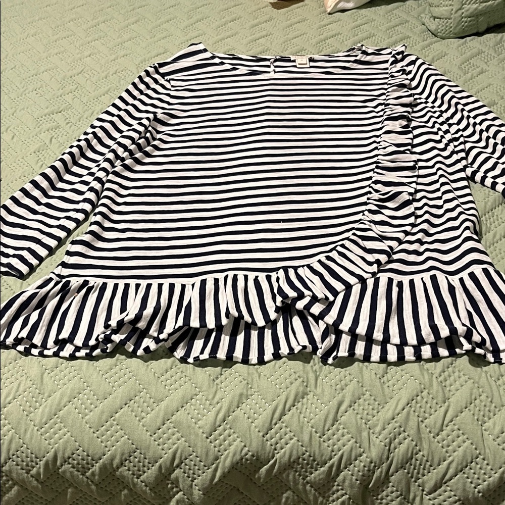 J. Crew Striped Black and White Ruffle Top